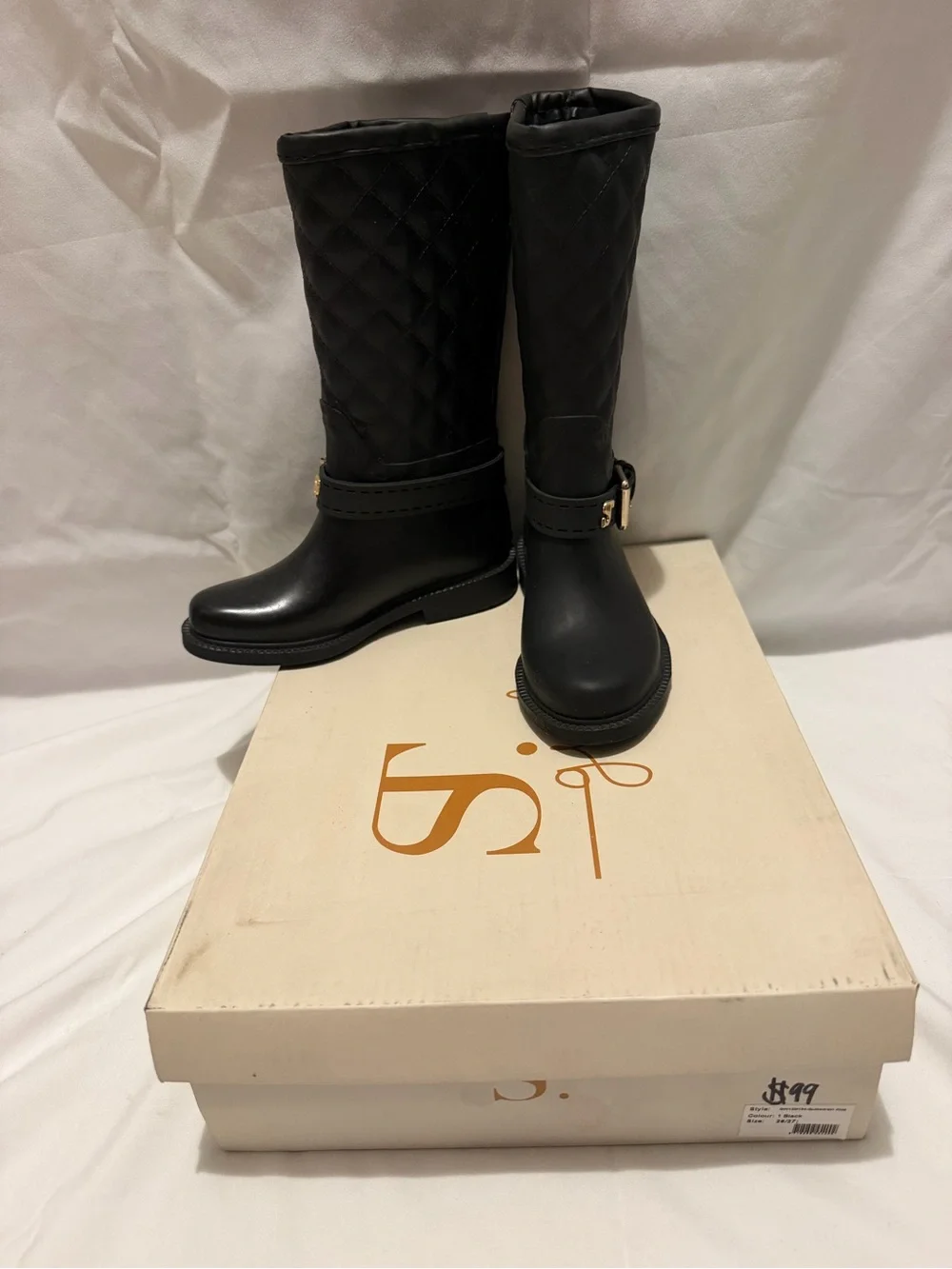 Girls Black Quilted Rain Boots Size 9 Toddler - Supertrash